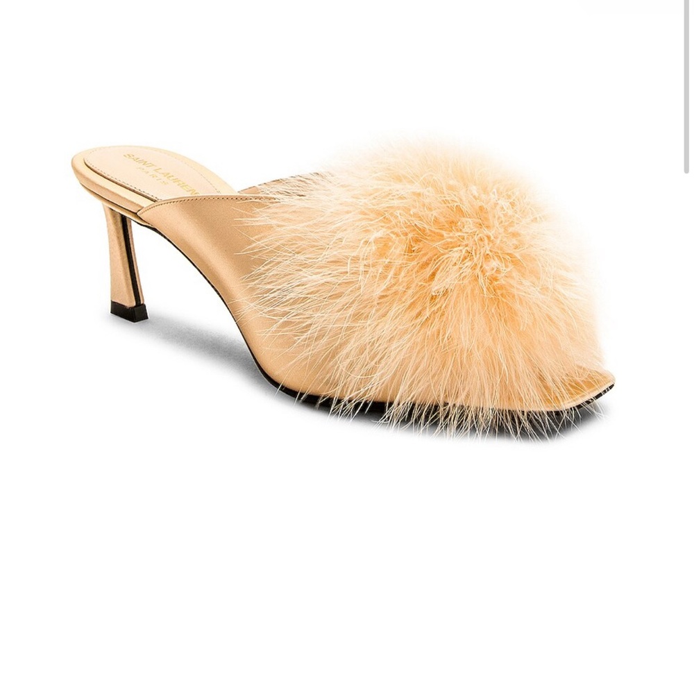 NWT Saint Laurent Blanco 60 Mules size 37 with Ostrich Feathers